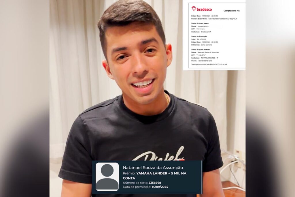 O Natanael Souza de Assunção foi o ganhador de uma Yamaha Lander + R$5 Mil na conta