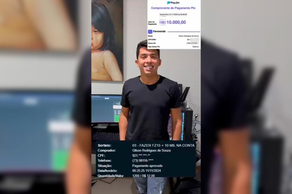 Gilson Rodrigues de Souza levou pra casa uma Fazer FZ15 + 10 Mil na conta